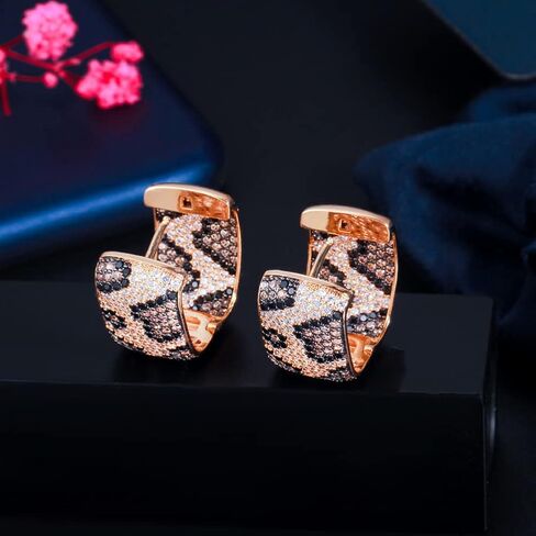 CWWZircons Shiny Micro Paved Cubic Zirconia Leopard Hoop Earrings For Women Two Tone Gold Plated Luxury Wedding Party Jewelry in Saudi Arabia