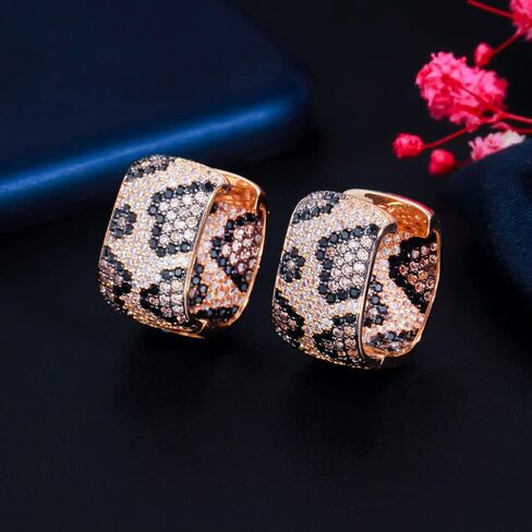 CWWZircons Shiny Micro Paved Cubic Zirconia Leopard Hoop Earrings For Women Two Tone Gold Plated Luxury Wedding Party Jewelry in Saudi Arabia