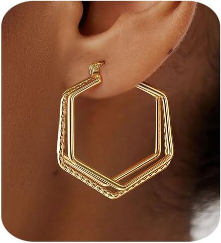 MILACOLATO 925 Sterling Silver Post Hoop Earrings for Women 14K Gold Plated Statement Earrings Chunky Hoops Square Twisted Earring Hypoallergenic in Saudi Arabia