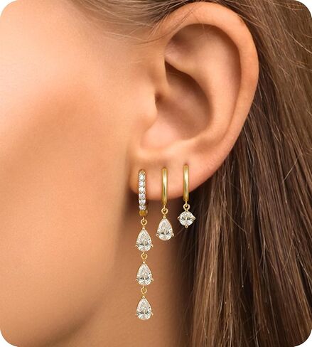 مجموعة أقراط هوجي هوب صغيرة من الفولاذ الجراحي مطلية بالذهب عيار 14 قيراط، لا تسبب الحساسية وخفيفة الوزن ومقاومة للماء وغير مشوهة، متدلية مع تشيكوسلوفاكيا للنساء - ثقب متعدد in Kuwait