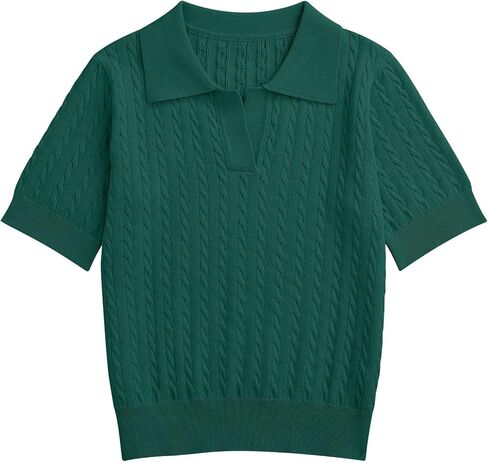 Girls Short Sleeve Polo Shirt Summer Knit School Uniform Blouse V Neck Cable Pullover Sweater Tops 5-14 Years in Kuwait