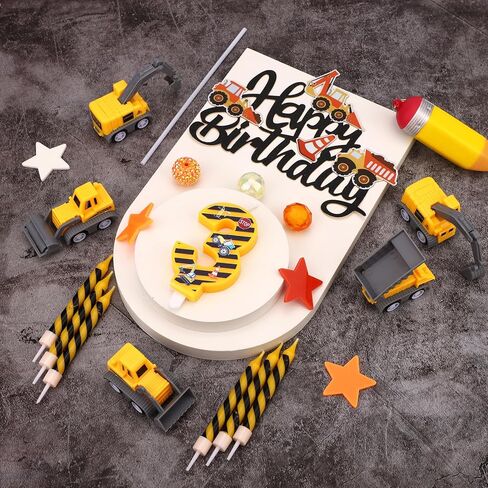 مجموعة شموع عيد ميلاد مكونة من 13 قطعة، شموع أرقام عيد ميلاد سعيد، شموع حفار للكيك، تزيين الكيك مخطط باللونين الأصفر والأسود لمستلزمات الحفلات للأولاد (رقم 3) in Saudi Arabia