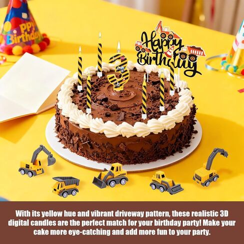 مجموعة شموع عيد ميلاد مكونة من 13 قطعة، شموع أرقام عيد ميلاد سعيد، شموع حفار للكيك، تزيين الكيك مخطط باللونين الأصفر والأسود لمستلزمات الحفلات للأولاد (رقم 3) in Saudi Arabia