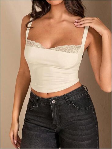 Floerns Women's Y2K Floral Lace Ruched Crop Top Open Back Sleeveless Fitted Camisole Going Out Tops in Saudi Arabia