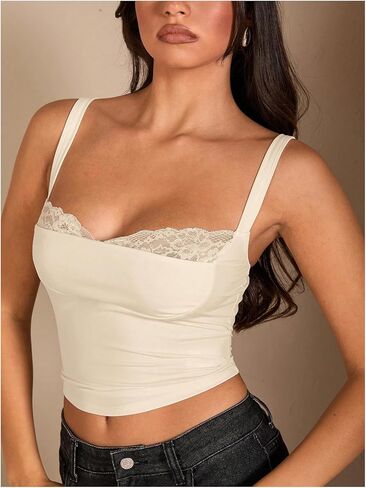 Floerns Women's Y2K Floral Lace Ruched Crop Top Open Back Sleeveless Fitted Camisole Going Out Tops in Saudi Arabia
