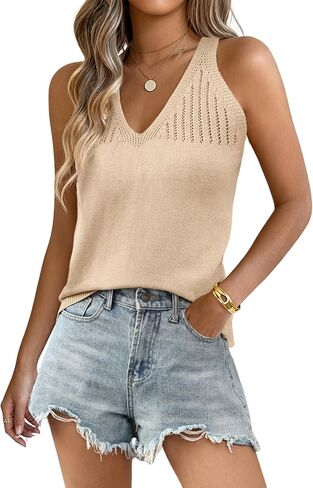 Yeokou Sweater Vest for Women Crochet Tank Top Knitted Tops Camis Tee Halter V Neck Sleeveless Summer Shirts Pullover in Saudi Arabia