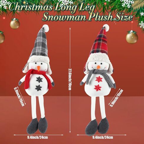 Threehoney 2 Pcs 27.6" Stuffed Snowman Sitting Plush Decor Christmas Long Leg Snowman Stuffed Toy with Scarf and Hat Farmhouse Rustic Christmas Tabletop Ornaments for Xmas Holiday Decor(Snowflake) in Saudi Arabia