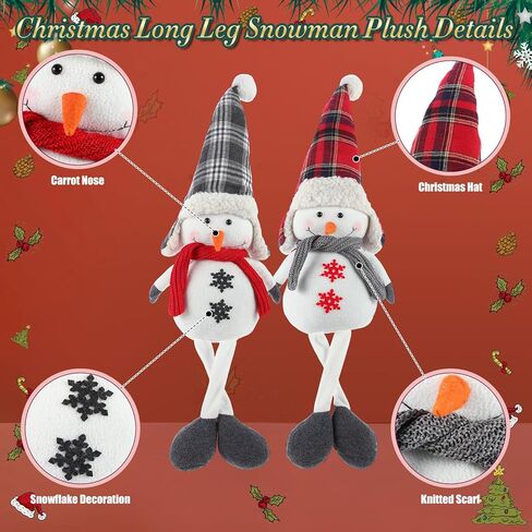 Threehoney 2 Pcs 27.6" Stuffed Snowman Sitting Plush Decor Christmas Long Leg Snowman Stuffed Toy with Scarf and Hat Farmhouse Rustic Christmas Tabletop Ornaments for Xmas Holiday Decor(Snowflake) in Saudi Arabia