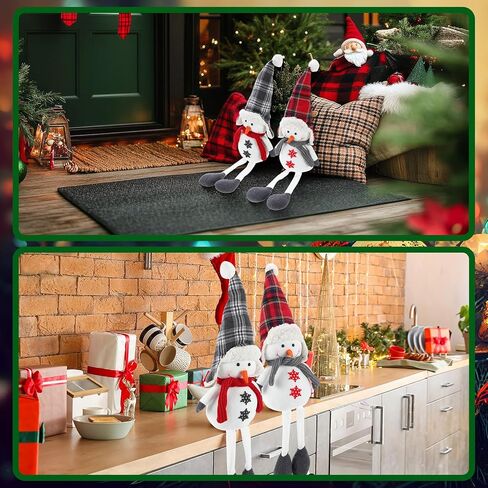 Threehoney 2 Pcs 27.6" Stuffed Snowman Sitting Plush Decor Christmas Long Leg Snowman Stuffed Toy with Scarf and Hat Farmhouse Rustic Christmas Tabletop Ornaments for Xmas Holiday Decor(Snowflake) in Saudi Arabia