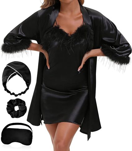 رداء الزفاف ليوم الزفاف ثوب نوم والهريد للنساء للريش تقليم العروس الداخلية التي تستعد لأزياء in Kuwait