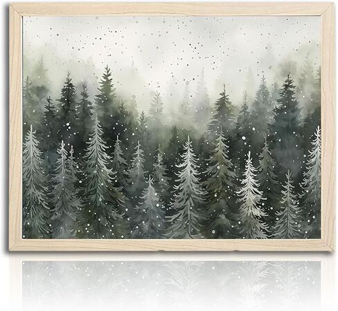 Framed Green Pine Forest Wall Art pine tree Canvas Print forest Snow Scene Poster Picture Home Wall Winter Nature Gallery Artwork Painting 16x24 inch Ready to Hang in Saudi Arabia