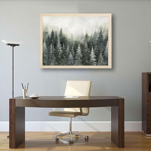 Framed Green Pine Forest Wall Art pine tree Canvas Print forest Snow Scene Poster Picture Home Wall Winter Nature Gallery Artwork Painting 16x24 inch Ready to Hang in Saudi Arabia
