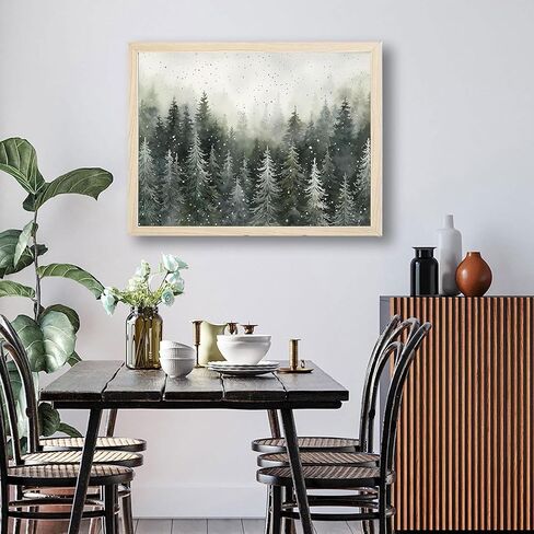 Framed Green Pine Forest Wall Art pine tree Canvas Print forest Snow Scene Poster Picture Home Wall Winter Nature Gallery Artwork Painting 16x24 inch Ready to Hang in Saudi Arabia