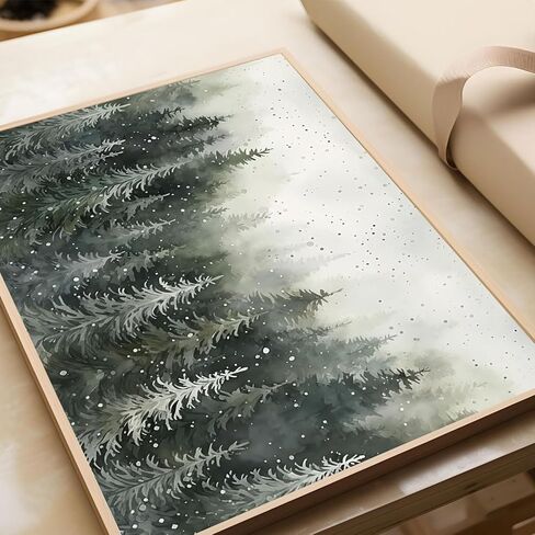 Framed Green Pine Forest Wall Art pine tree Canvas Print forest Snow Scene Poster Picture Home Wall Winter Nature Gallery Artwork Painting 16x24 inch Ready to Hang in Saudi Arabia