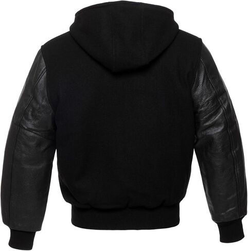 TRENDS GENESIS Men's Hooded Lettermans Varsity Jacket Real Leather Sleeve Casual Sports School Baseball Bomber Jackets in Saudi Arabia