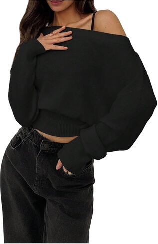 MakeMeChic Women's Long Sleeve One Shoulder Knit Top Boat Neck Lightweight Pullover Sweater in Saudi Arabia