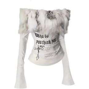 Women's Long Sleeve Off Shoulder Fur Collar Shirts Slim Fit Tops Y2k Fall Sexy Basic Tee in Saudi Arabia