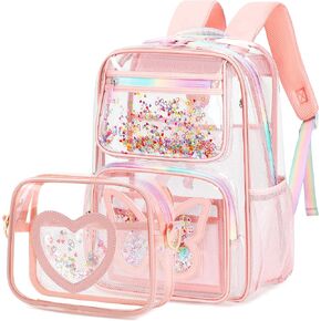 حقيبة ظهر شفافة للفتيات، حقيبة ظهر شفافة تمر بالجسم للأطفال طلاب المدارس الابتدائية، شديدة التحمل يمكن رؤيتها من خلال Daypack Clear Bookbag Stadium معتمدة للمراهقين والكلية والعمل والسفر والحفلات الموسيقية باللون الأسود in Kuwait