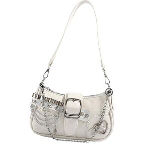 Ldabrye Punk Metal Chain Shoulder Bag with Zippered for Women Grunge Star Rivets Heart Buckled Underarm Handbag Armpit Bag Purse in Saudi Arabia