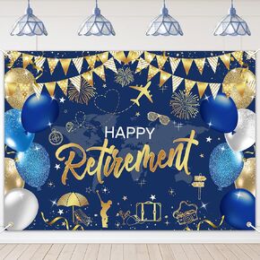 Mocsicka Retirement Party Decorations Blue and Gold Happy Banner for Men and Women Photo Booth Props (Blue Gold, 180x110cm) in Kuwait