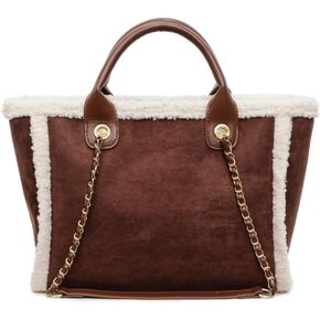 Suede Tote Bag for Women Furry Top-handle Handbag Sherpa Shoulder Bag Vintage Faux Suede Fall Winter Purse Work Travel in Saudi Arabia