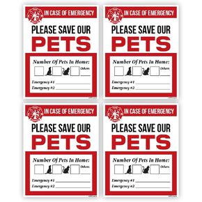 Please Save Our Pets – 5×4 Inch Pet Alert Window Sticker Pack of 4 | “in Case of Emergency" Rescue Decal with Write-in Boxes (Dogs/Cats) & Emergency Contacts | Peel & Stick Waterproof Vinyl for Door in Saudi Arabia