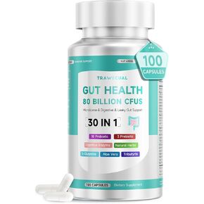 مكمل كبسولة صحة القناة الهضمية Trawecual، يدعم الميكروبيوم، والأمعاء المتسربة، والهضم، مع 80 مليار وحدة تشكيل مستعمرة من البروبيوتيك، والبريبايوتكس، والإنزيمات الهاضمة، ومكمل غذائي لصحة الأمعاء 30 في 1، 100 كبسولة in Kuwait