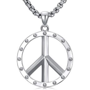 Lattd Peace Sign Necklace for 925 Sterling Silver Hipple Style Peace Pendant, w/Stainless Steel Chain 22"+2" in Saudi Arabia