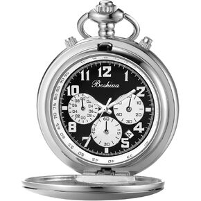 BOSHIYA Smooth Quartz Pocket Watches for Men Multifunctional Chronograph Classic Vintage Mens Womens Pocket Watch with Chain Christmas Graduation Birthday Gifts Fathers Day in Kuwait
