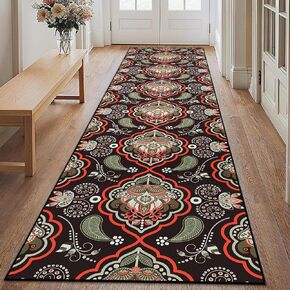 Washable Corridor Runner Rug, Non-Slip Vintage Flowers Hallway Rug with Upgrade Rubber Backing, Stain Resistant Faux Wool Distressed Carpet for Bedroom Kitchen Laundry Corridor Balcony (94.5" x 23.6") in Saudi Arabia