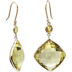 وسادة كوارتز ليمون من الذهب الأصفر عيار 14 قيراط من Gem Stone King مقاس 18 مم مع ياقوتة مستديرة 4 مم in Saudi Arabia