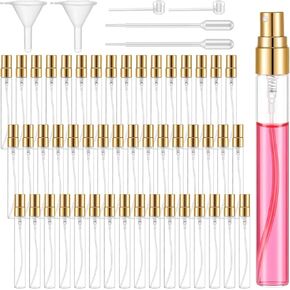 Yuanan 50 PCS 10 ml Perfume Sample Bottles, Mini Spray Bottles Glass Portable Mini Perfume Refillable Bottle with 2 Pack Accessories Small Travel Spray Bottle for Cosmetics-Gold in Kuwait