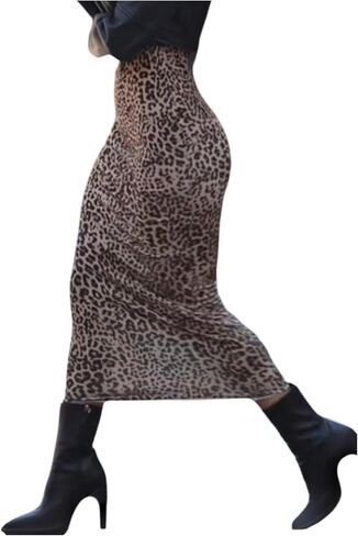 RoseSeek Women's Leopard Cheetah Midi Skirts High Waisted Bodycon Skirt Elegant Y2k Pencil Skirt in Saudi Arabia