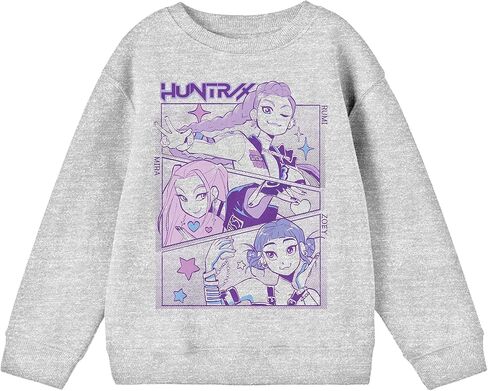 KPop Demon Hunters Rumi Mira & Zoey Panel Art Youth Athletic Heather Crew Neck Long Sleeve Sweatshirt in Saudi Arabia