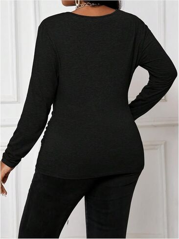 RoseSeek Women's Plus Size V Neck Wrap T Shirts Long Sleeve Slim Fit Ruched Tee Tops Office Work Clothes in Saudi Arabia
