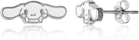 Hello Kitty Earrings for Women Official License, Silver Flash-Plated and Enamel Hello Kitty Studs with Pink Crystal in Kuwait