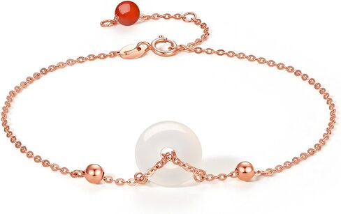 ZHOU LIU FU 18kt Gold Bracelet for Women, 18K Gold Charm Bracelet Strand Dainty Jewelry Fashion Round White Jade Rose Gold Link Bracelet for Girlfriends in Saudi Arabia