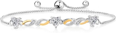 Gem Stone King 925 Silver and 10K Yellow Gold Lab Grown Diamond Bracelet For Women | 1.35 Cttw | Gemstone April Birthstone | Heart Shape 5MM | Fully Adjustable 9 Inch in Saudi Arabia