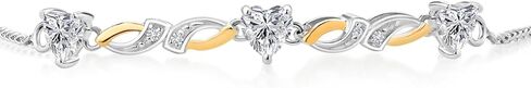 Gem Stone King 925 Silver and 10K Yellow Gold Lab Grown Diamond Bracelet For Women | 1.35 Cttw | Gemstone April Birthstone | Heart Shape 5MM | Fully Adjustable 9 Inch in Saudi Arabia