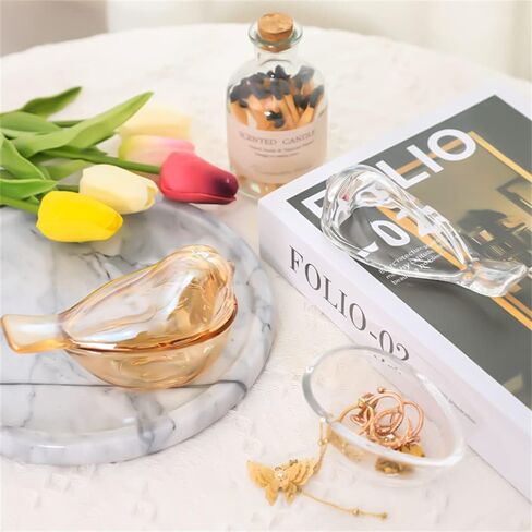 Funny live Bird Shaped Glass Jewelry Box Organizer, Transparent Glass Art Home Decor Novel Jewelry Storage Decoration Ring Earring Holder for Women Girls (Amber) in Saudi Arabia
