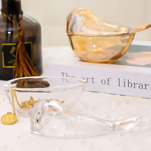 Funny live Bird Shaped Glass Jewelry Box Organizer, Transparent Glass Art Home Decor Novel Jewelry Storage Decoration Ring Earring Holder for Women Girls (Amber) in Saudi Arabia