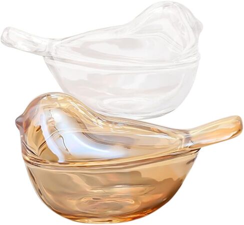 Funny live Bird Shaped Glass Jewelry Box Organizer, Transparent Glass Art Home Decor Novel Jewelry Storage Decoration Ring Earring Holder for Women Girls (Amber) in Saudi Arabia