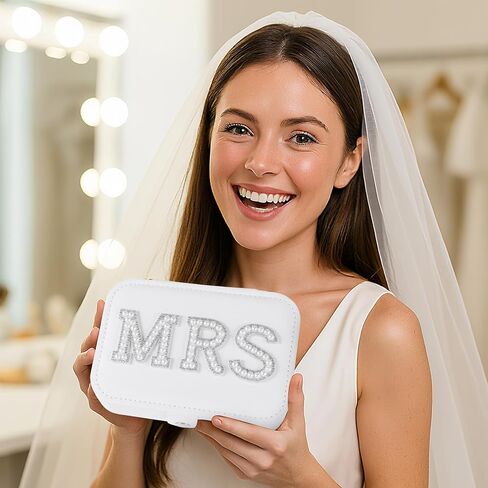 DoubleFill Mrs Travel Jewelry Box for Bride Travel Portable Jewelry Case Small PU Leather Organizer Storage Accessories Something Blue White for Wedding Bridal Shower Gift Engagement Present(White) in Saudi Arabia