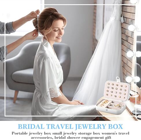 DoubleFill Mrs Travel Jewelry Box for Bride Travel Portable Jewelry Case Small PU Leather Organizer Storage Accessories Something Blue White for Wedding Bridal Shower Gift Engagement Present(White) in Saudi Arabia