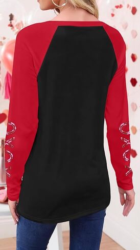 قمصان عيد الحب للنساء تي شيرت مطبوع عليه حروف الحب تي شيرت مضحك بالترتر لعيد الحب XOXO بأكمام طويلة كاجوال in Saudi Arabia