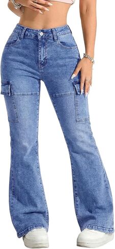 KKSONG Womens High Waisted Flare Jeans Stretchy Bell Bottom Denim Pants Y2K Streetwear Trousers in Saudi Arabia