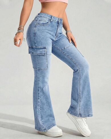 KKSONG Womens High Waisted Flare Jeans Stretchy Bell Bottom Denim Pants Y2K Streetwear Trousers in Saudi Arabia