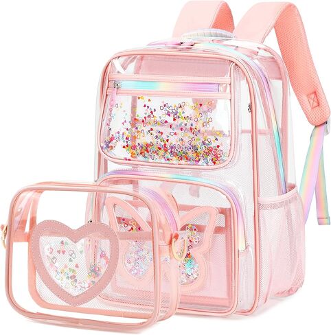 Clear Backpack for Girls,Transparent Backpacks Crossbody Bag for Kids Elementary School Student,Heavy Duty See Through Daypack Clear Bookbag Stadium Approved for Teen,College,Work,Travel,Concert Black in Kuwait