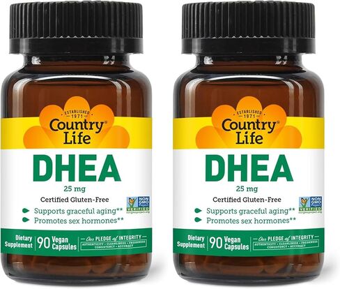 Country Life DHEA 25mg, 90 Vegan Capsules, Certified Gluten Free, Certified Vegan, Non-GMO Verified, in Saudi Arabia