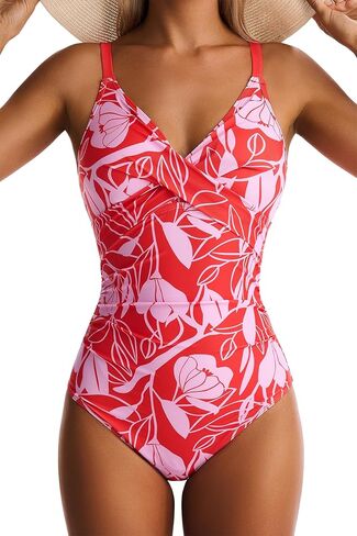 EVOCRCO Women's One Piece Swimsuits Tummy Control Lace Up Bathing Suits V Neck Slimming Swim Suit Front Cross Wrap Swimwear in Saudi Arabia